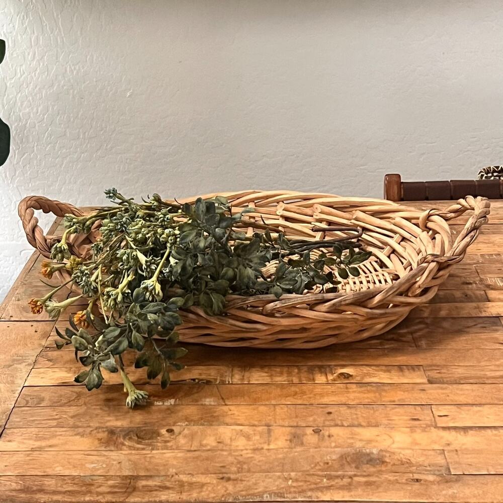 Rattan Woven Wicker Oval Basket With Handles Farmhouse Cottage